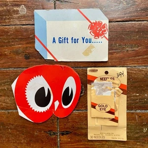 Lot of 3 Vintage Advertising Sewing Needles Kits Gold Eye RED OWL Store Japan - Picture 1 of 4