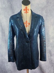 St. John Couture Women Blue Shimmer Evening Cardigan Jacket Stretch Sz 10? READ! - Imagen 1 de 12