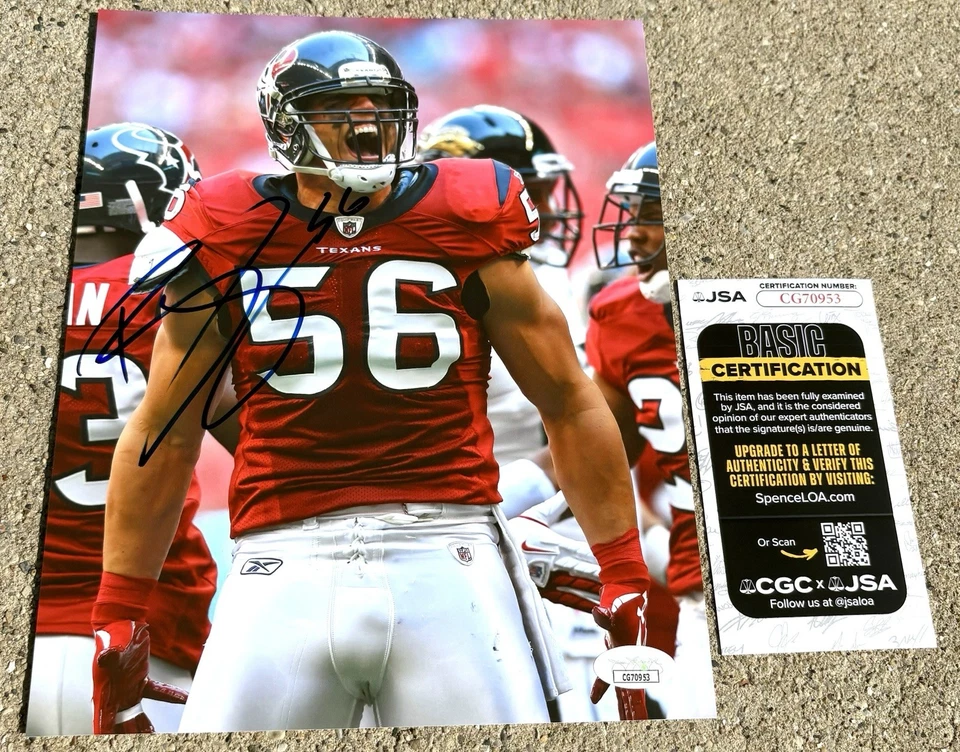 BRIAN CUSHING Texans SIGNED 8x10 Photo JSA COA HOUSTON - Image 1 of 2