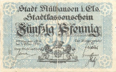 FRANCE (MULHAUSEN) banknote 50 Pfennig 1918 - Image 1 of 4