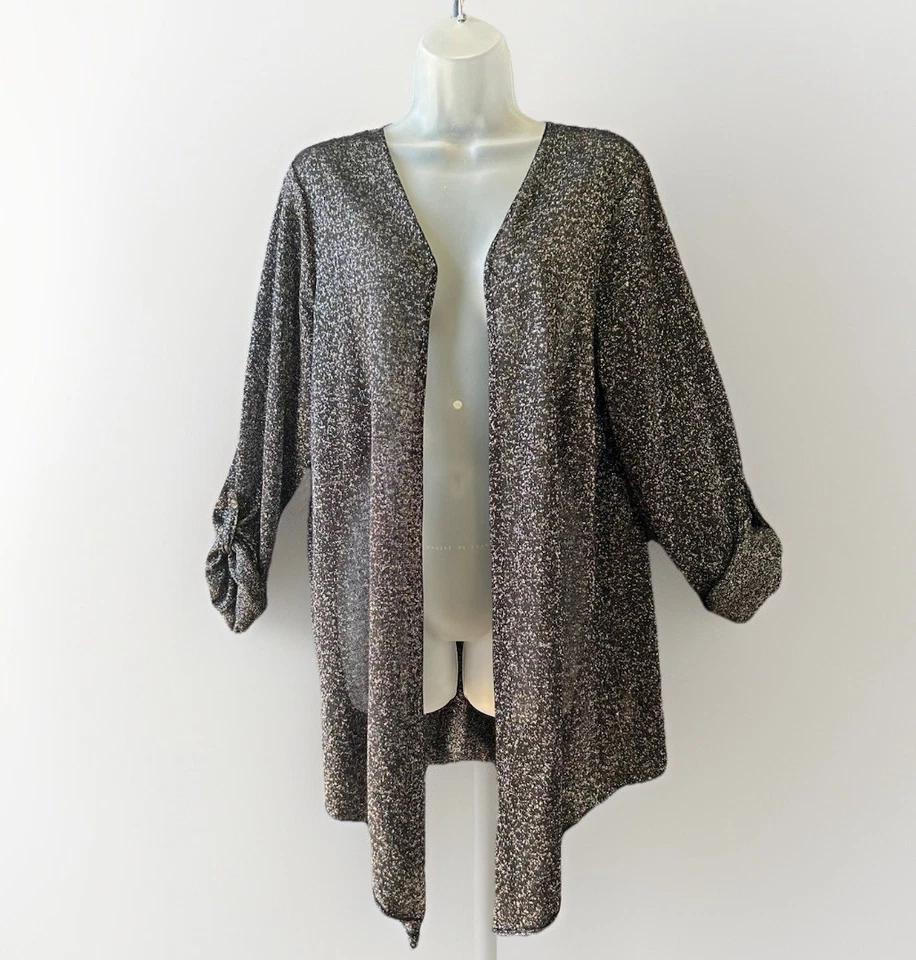 Cárdigan festivo French Laundry frente abierto para mujer talla grande 14/16 negro/plateado Foto 1 de 4