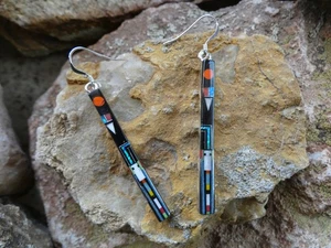 Southwestern Kachina Earrings Micro Inlay Gemstone Opal Sterling Silver 925 AQ12 - Picture 1 of 8