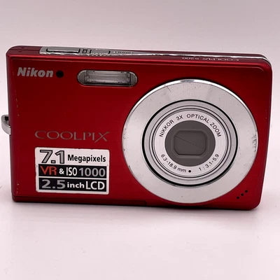 Nikon PowerShot S200 2.0MP Digital Camera – Red – Tested Working - Image 1 of 4