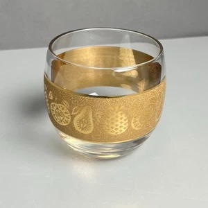 SINGLE Mid-Century Modern CULVER Roly Poly Glass w/ 22K Gold Florentine 11oz - Picture 1 of 10