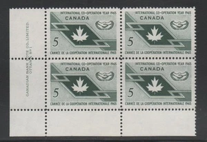 CANADA 1965 LL Plate Block Stamp #437 5¢ INTERNATIONAL CO-OPERATION YEAR MNH - Picture 1 of 1