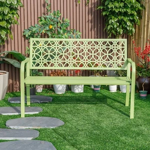 Metal Garden Bench Lattice Green Outdoor Chair Garden Decor Seat - Picture 1 of 5