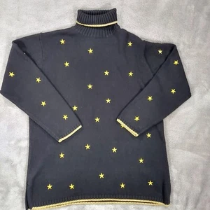 Quacker Factory Sweater Womens L Pullover Knit Turtle Neck Vintage Stars Preppy - Picture 1 of 12