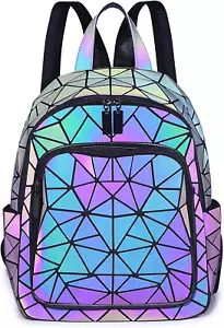 Luminous Geometric Backpacks Women Purses and Handbags Holographic Reflective Ba - Picture 1 of 8