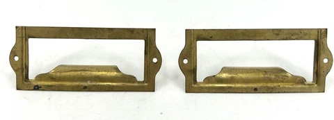 Card Catalog Library Cabinet Maple Drawers Brass Pulls Lot of 2 Vintage Cover