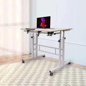 Adjustable Rolling Laptop Desk Office Computer Table Mobile Stand up Workstation - Picture 1 of 9