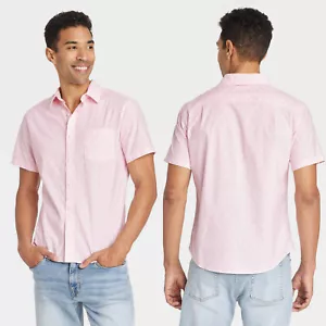 Large - Mens Short Sleeve Button-Down Shirt - Goodfellow Co - Pink Floral - Picture 1 of 7