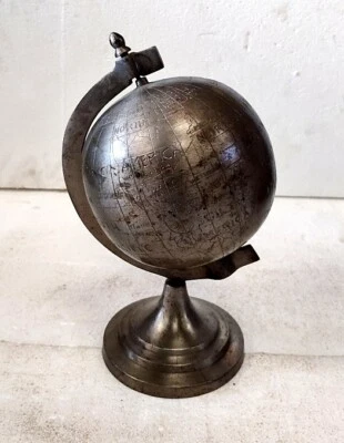 18th C Antique Brass World Map Carved Globe Fine Hand Crafted Collectible Rare - Image 1 of 4
