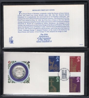 GB 1978 Medalist FDC Cover with Sterling Silver Coronation Medal. Certificate - Image 1 of 3