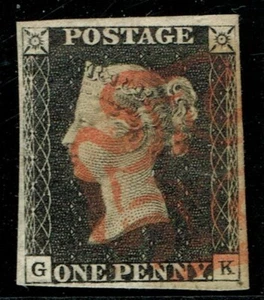 1840 1d Black Plate 4 GK 4m Red MX Very Fine Used Cat. £400.00 - Picture 1 of 1