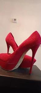 Lady Couture Red Studded Suede Pump 4 Inch Heels Shoes Size 4 Wicked Slippers - Picture 1 of 4