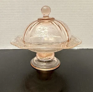 VTG Pink Depression Glass Federal 1930’s Madrid Pedestal Covered Cheese Dish - Picture 1 of 8
