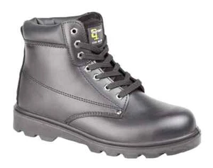 Botas de trabajo Grafters M569A de cuero con puntera de acero acolchadas al tobillo de seguridad negras - Imagen 1 de 8