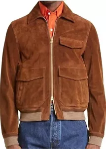 Giacca aviatore uomo pelle scamosciata A2 stile Eddie Redmayne/stile sciacallo vintage - Foto 1 di 6