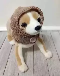 handmade crochet pet dog hat hood cat snood xs small breed brown eclipse USA new - Picture 1 of 2