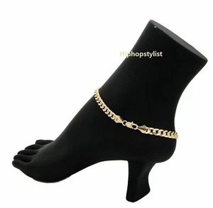 5mm 10" Concave Cuban Link Chain Quality Anklet Bracelet 14K Italy Gold Plated - Picture 1 of 5