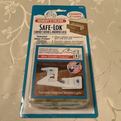 Paquete de 6 pestillos de puerta de gabinete y cajón de desactivación rápida Mommy's Helper Safe-Lok 88507 Foto 1 de 2