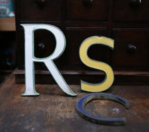 Vintage bronze & enamel letter shop sign x3 R S C Cover