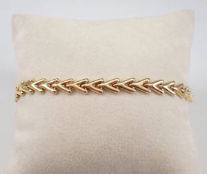 Vintage 14K Yellow Gold PlatedChevron Link Unique Estate V Shape Tennis Bracelet - Picture 1 of 7