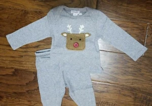 NEW Mud Pie Rudolph Reindeer Christmas Pajamas Size 6-9 Month Gray 100% Cotton - Picture 1 of 4