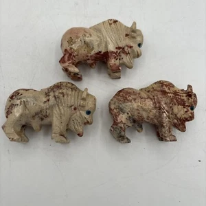 3 Soapstone Buffalo Hand Carved - Picture 1 of 13