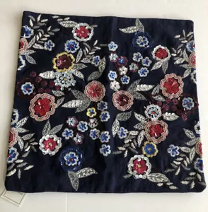 Williams Sonoma Home Sasha Beaded Pillow Cover Embroidered 20” NWT Navy *READ* - Picture 1 of 11
