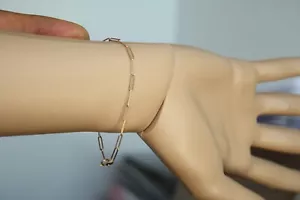 100% Genuine 9k Solid Yellow Gold Long Paperclip Link Bracelet 16cm BRAND NEW - Picture 1 of 12