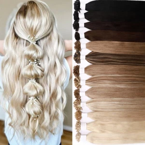 THICK Glue Pre Bonded Keratin Nail U TipS 100% REAL REMY Human Hair Extensions - Foto 1 di 30