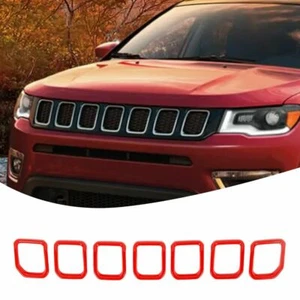 Front Grille Grill Insert Ring Trim Cover Bezels Red for Jeep Compass 2021+ 7PCS - Foto 1 di 8