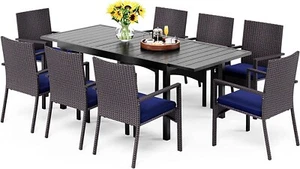 9 Piece Outdoor Dining Set for 6-8 Person Expandable Table Rattan Chairs - Picture 1 of 12