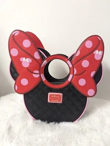 Loungefly Valentine's Day Red & Pink Minnie Mouse Quilted Bow Crossbody Bag GUC - Picture 1 of 11