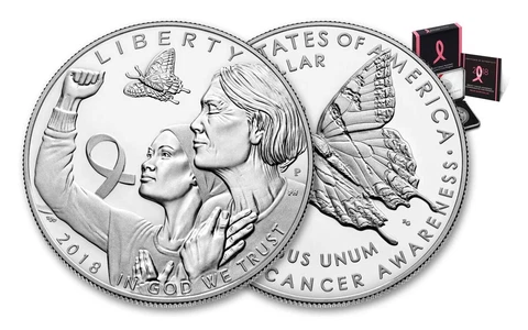 2018-P PROOF SILVER DOLLAR ✪ BREAST CANCER AWARENESS ✪ OGP BOX & COA ◢TRUSTED◣ Cover