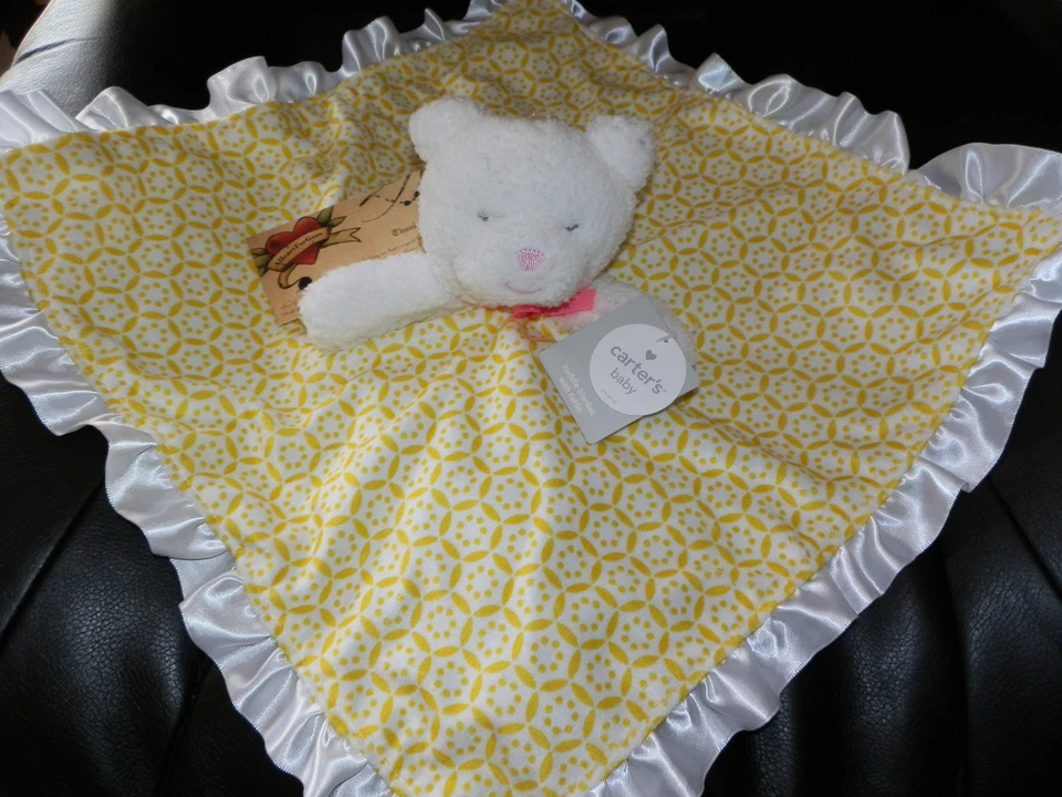 COBERTOR DE SEGURANÇA CARTER URSO BRANCO AMARELO FAVO DE MEL COM BORDA DE CETIM PELUDO MACIO R - Imagem 1 de 1