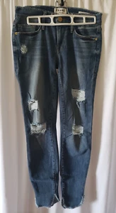 Rahmen kurz gefaltete Damenjeans Le Skinny de Jeanne Denim Distressed Fransen Fransen Größe 24 - Bild 1 von 8