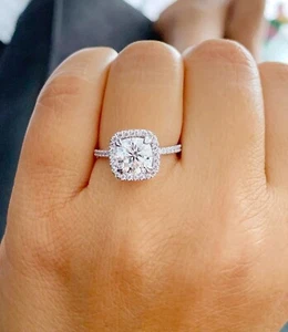 IGI-zertifiziert 14k einfarbig weißgold Kissen geschliffen Diamant Verlobungsring Halo 2,00 - Bild 1 von 6