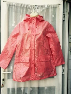 CORAL LACE TRANSPARENT HOODED MAC / MACK / RAIN COAT SZ 8 ATMOSPHERE / FESTIVAL - Image 1 of 4