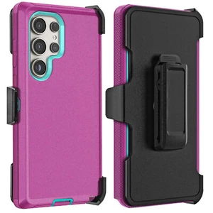 Purple For Samsung Galaxy S24+/S24 Ultra/S24 FE Case Heavy Duty Cover Belt Clip - Picture 1 of 14