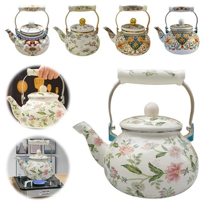 2.5L Retro Enamel Teapot Induction Compatible Floral Design W5Q0 - Bild 1 von 4