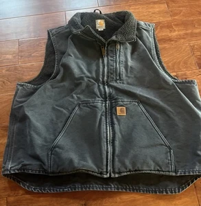 Carhartt Weste Herren 2XL dunkelgrau Sherpa Fleece gefüttert Duck Workwear Taschen - Bild 1 von 4