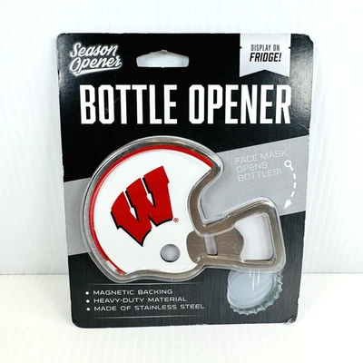 Season Opener Helmet Shaped Magnetic Bottle Opener NCAA Wisconsin Badgers - New - Image 1 of 2