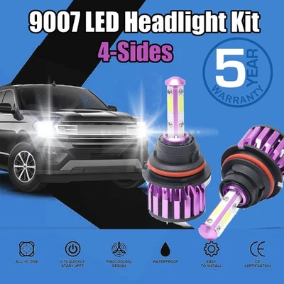 9007 HB5 4-Sided LED Headlight Bulb High Low Beam Conversion Kit 6000k White US - Image 1 of 4
