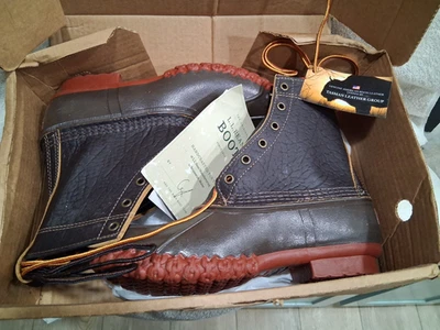 NEW IN BOX  L.L. Bean Rain Duck 8" Boots Bison Leather made Maine USA Men's Sz 8 - Image 1 of 4