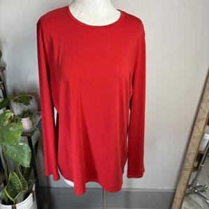 T-shirt girocollo Pure Jill J.Jill donna XL ~ rossa manica lunga cotone elasticizzato Pima - Foto 1 di 11