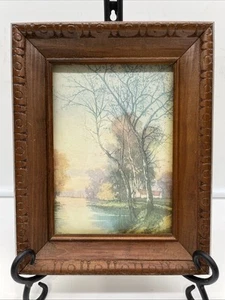 Vintage DAC NY Wooded Country Home Print Lithography Fall Season USA Wood Frame - Picture 1 of 6