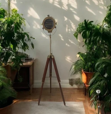 Trípode náutico industrial de latón hecho a mano reflector 67" lámpara de pie decoración del hogar Foto 1 de 4