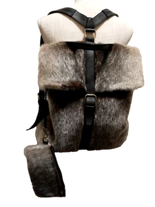 NWOT Soul for Seal Black Cow Leather Seal Fur Adjustable Strap Backpack & Purse - Picture 1 of 22